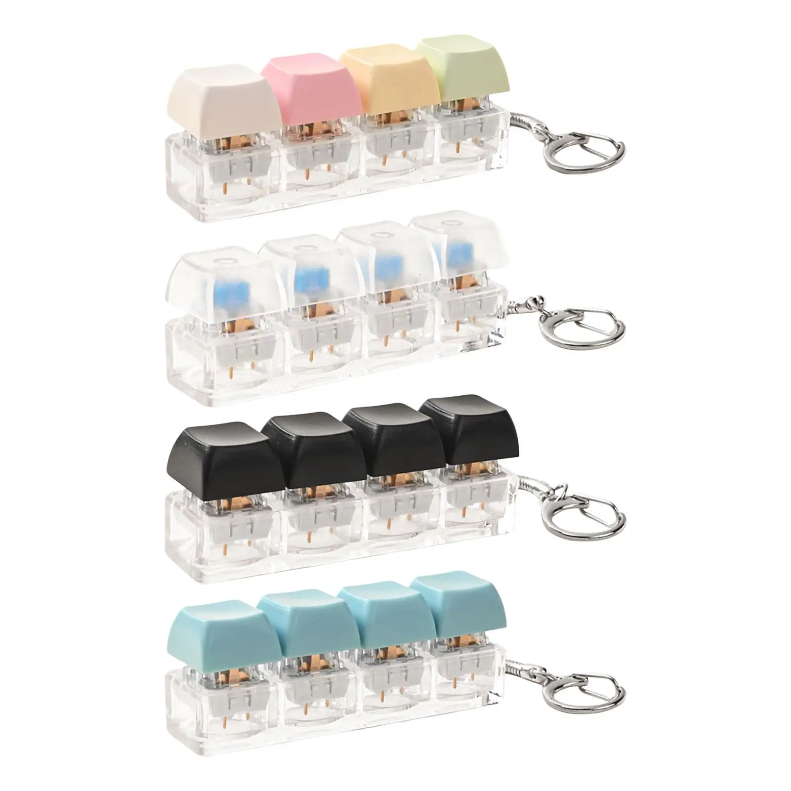 Porte-clés Fidget coloré en acrylique avec 4 touches de clavier, jouet anti-stress pour soulager l'ennui et le stress au bureau, à l'école, à la maison ou en voyage