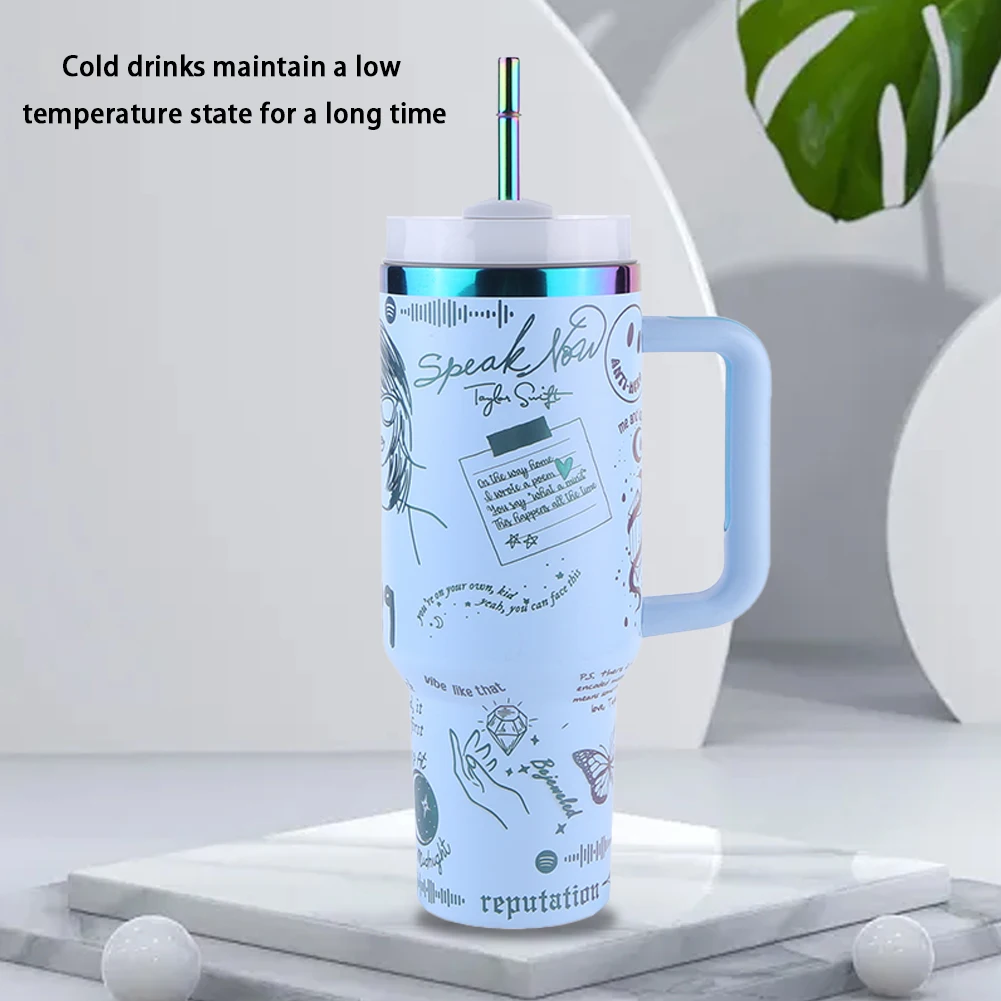 Stainless Steel Insulated Water Bottle 40oz Thermal Coffee Car Cup with Straw Vacuum Insulated Car Mug for Camping Hiking Picnic