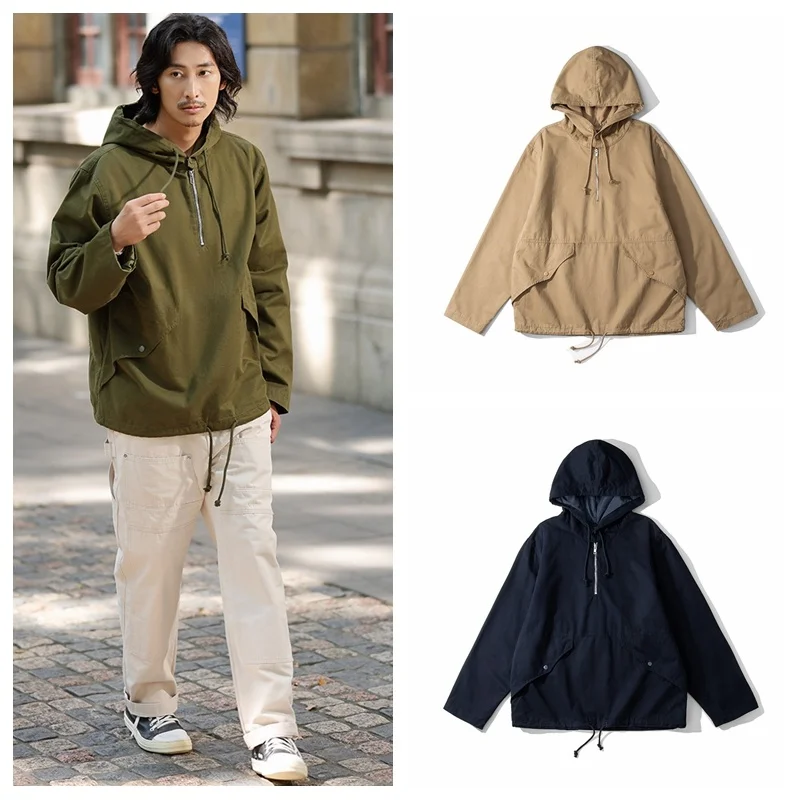 

Vintage Military Sle Men's Parka Coat Hooded Long Length Loose Fit Cotton Fabric Autumn Season Faion Outerwear