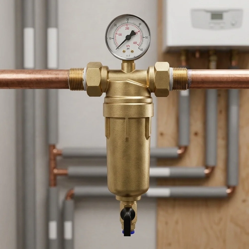 1pc Reusable Cyclone-type Sediment Water Filter With Pressure Gauge For Whole-house Pre-filtration Systems Water Heaters