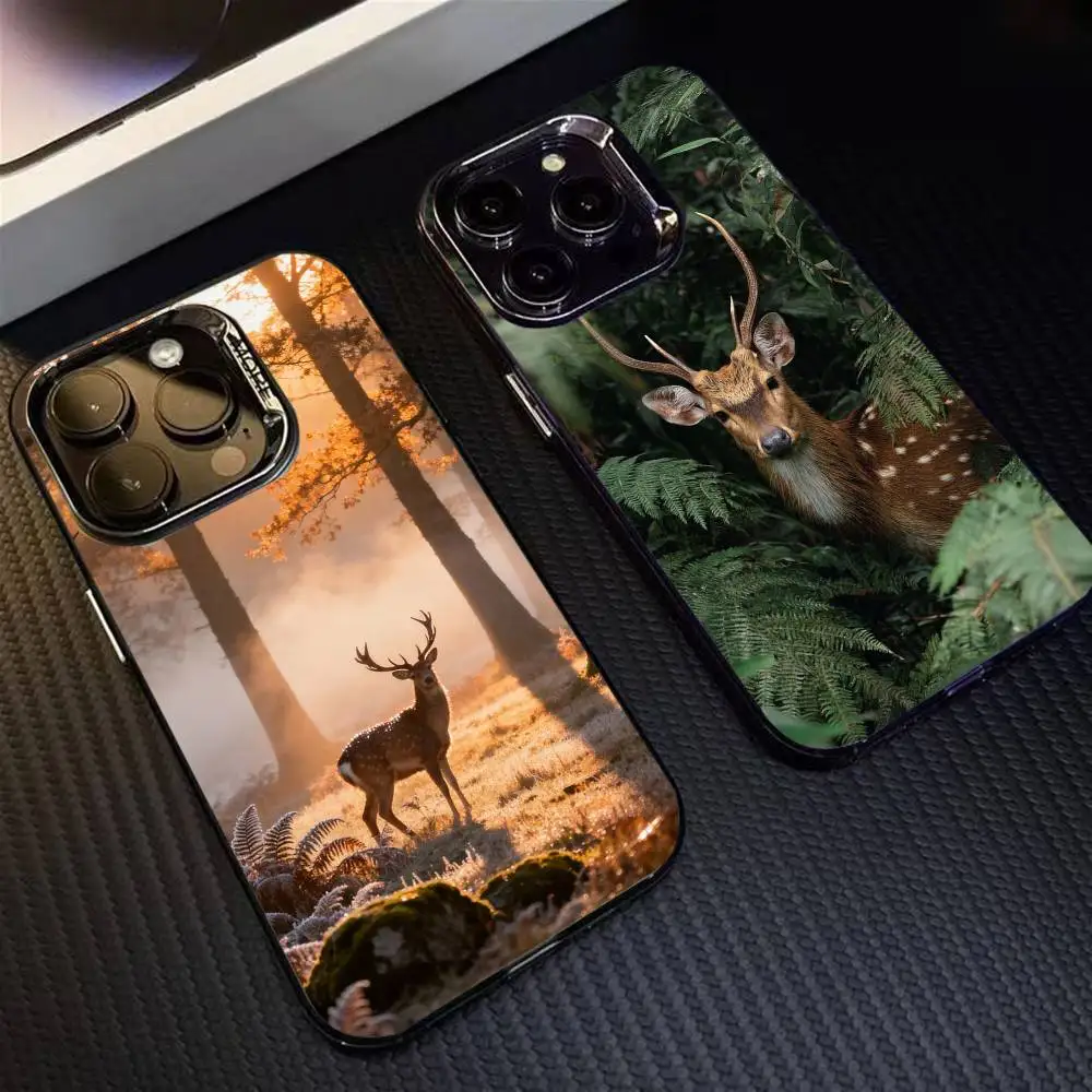 

Deer Printy Phone Case For iPhone 16 17 15 14 12 13 Pro Max Black Color Shockproof Cover