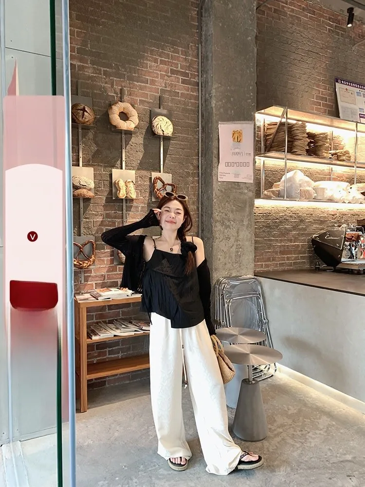 

EVNSLE Bla Asymmetric Multi-Piece Splicing Thin Strap Vest Women's Faion Commute Sle Folded Hemline Regular Length