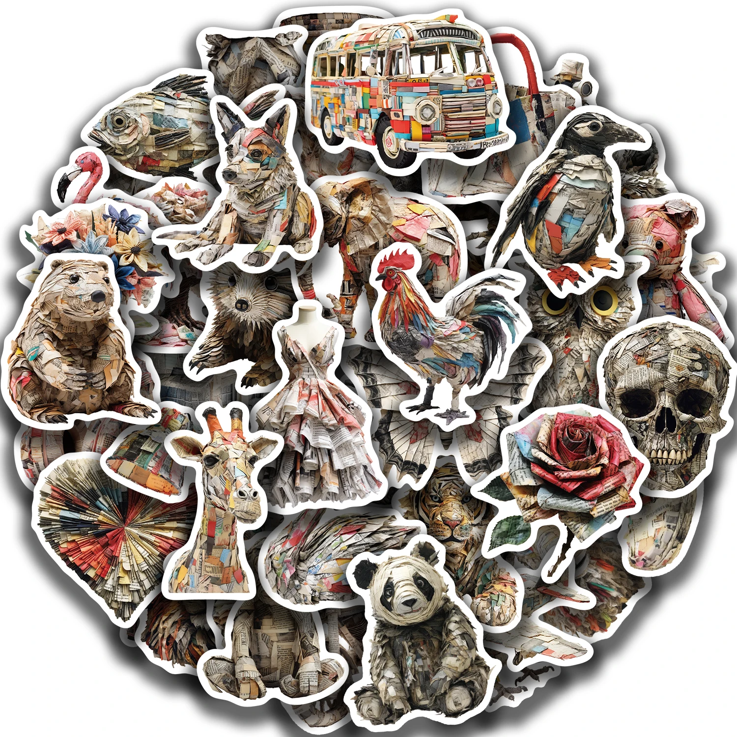 50Pcs Animals of Newspaper Sculptures Stickers Laptop Suitcase Graffiti Skateboard Luggage Waterproof PVC Stickers Kids Gift Toy