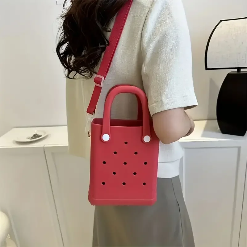 Mini Rubber Summer Beach Bag for Women, Eva Hole Travel Tote Bag, Crossbody Bags, Fashion Storage Handbag, Waterproof Outdoor Sp