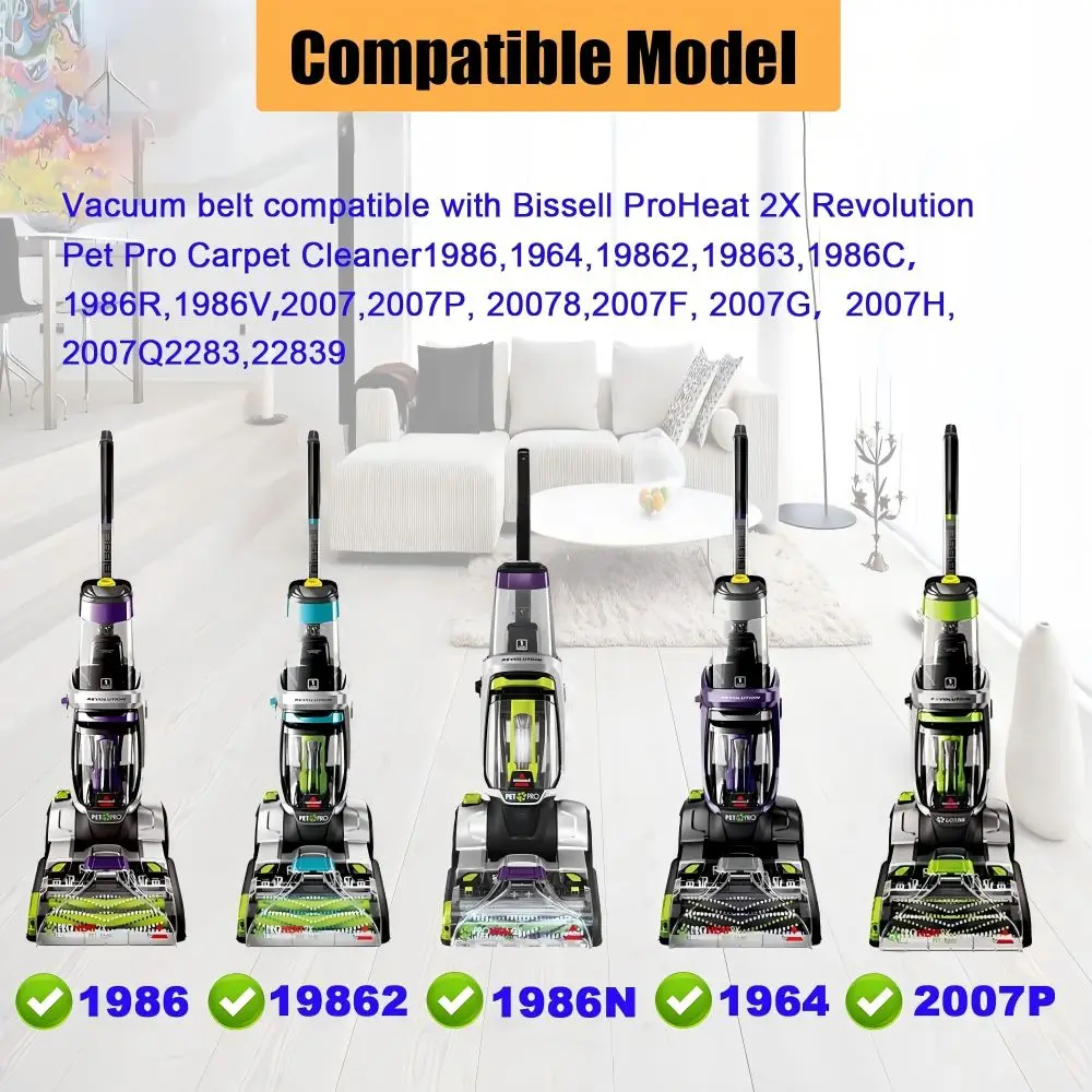 For Bissell ProHeat 2X Revolution Pet Pro Carpet Cleaner 1986,1964,2007,2007P Series, Replace Parts 1611129 Replacement Belt Set