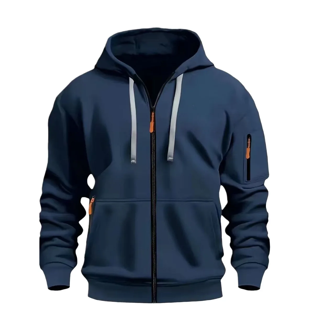 جديد الرجال الخريف والشتاء عارضة بلون مقنعين البلوز المألوف سستة جيب الشارع الرياضة السترة مقنعين قميص.