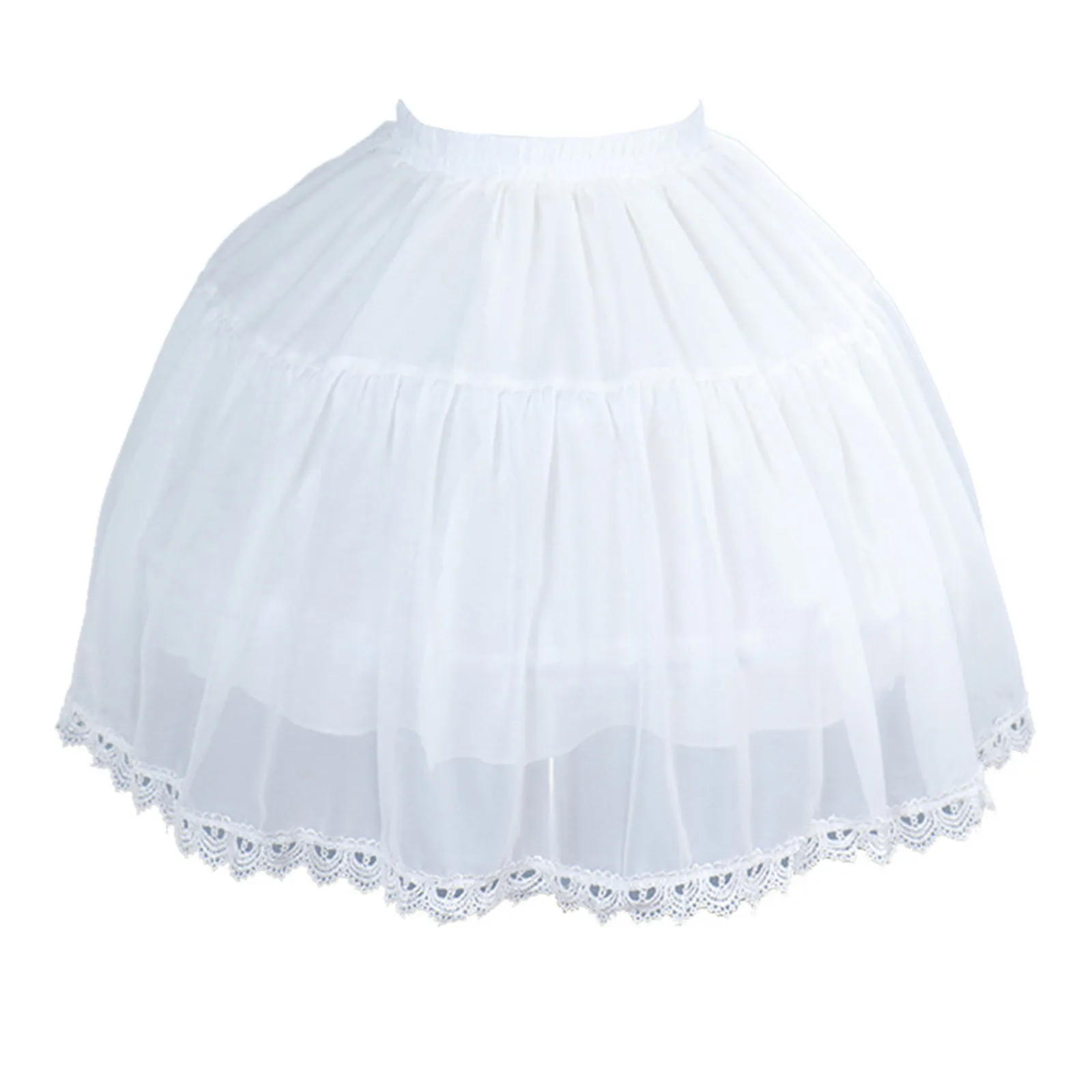 Women Girls Ruffled Short Petticoat with/no Hoop Solid Color Fluffy Bubble Tutu Skirt Puffy Half Slip Prom Crinoline Underskirt