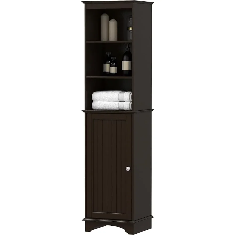 Espresso Freight Free Standing Linen Tower Bathroom Cabinet Tall Slim Cabinet Shelf Furniture Cabinets Storage Home Freight Free