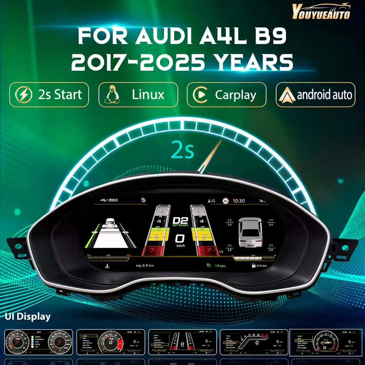 Quadro strumenti digitale LCD da 12,3'' per Audi A4L B9 2017-2025 MLB A5 dal 2017 in poi, cruscotto con tachimetro, strumento virtuale e pannello cockpit con navigazione
