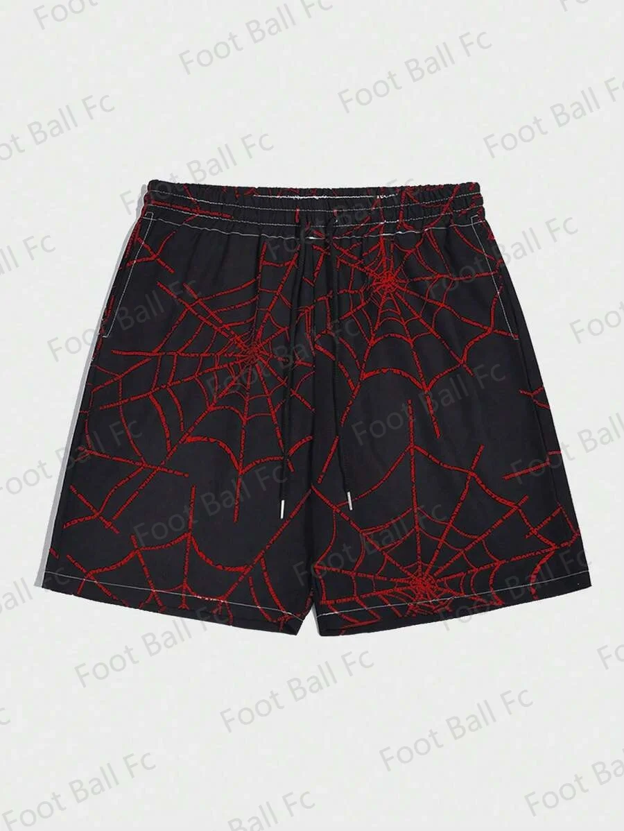 2024 New Arrival Summer Goth Spider Web Print Shorts Street Life Drawstring  Casual Shorts For Daily Life For Kids/Adullt Trunks