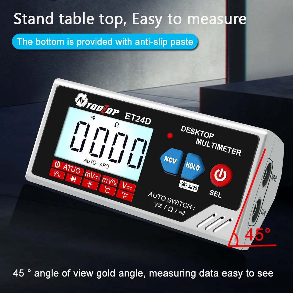 TOOLTOP ET24D Digital Desktop True RMS Multimeter Automatic Measurement AC/DC 600V Lithium Battery DIY Electrician Tools