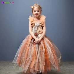 Autumn Fairy Flower Girls Gown Tutu Dress Glitter Sparkle Party Tulle Fancy Dress Fall Wedding Thanksgiving Halloween Outfit