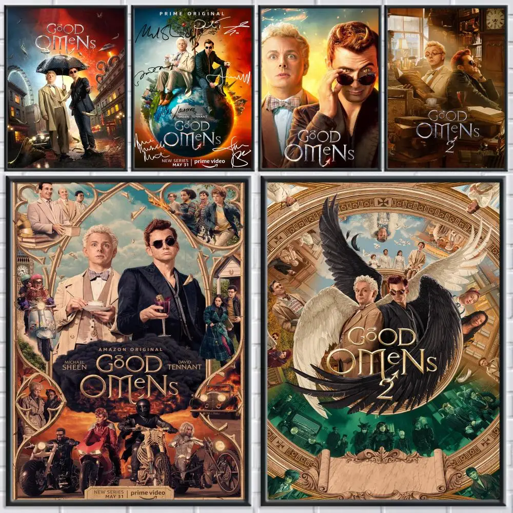 

G-Good Omens TV Poster Stickers Waterproof HD Painting Vintage Retro Wall Art for Bedroom Living Room Home Decor Decoration Gift