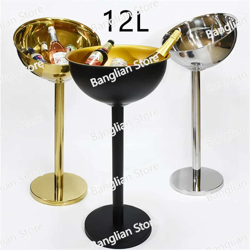 12L Large 304 Stainless Steel Champagne Bowl with Floor Cooling Ice Bucket Bar