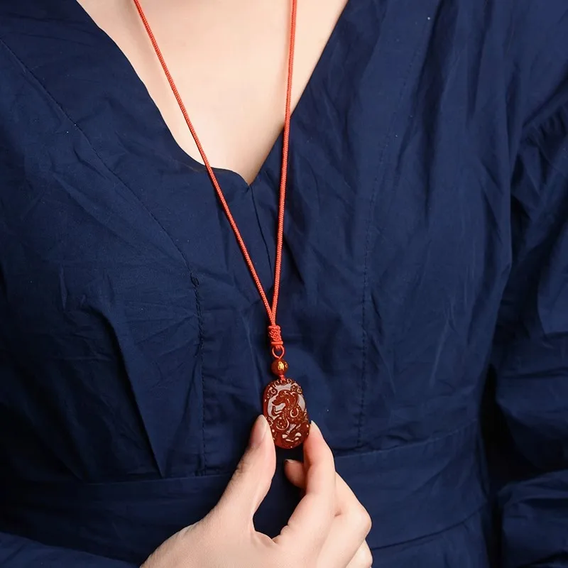 Natural Red Agate Zodiac Pendant Snake Ox Mouse Tiger Rabbit Dragon Horse Chicken Necklace for Men and Women Jade Pendant Zodiac view 5