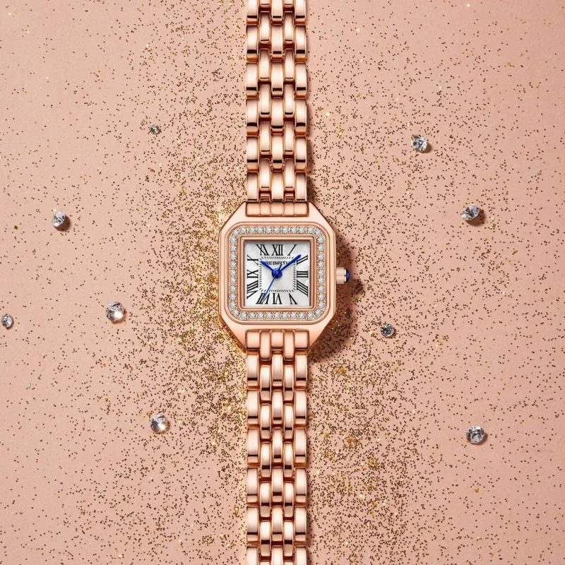 REBIRTH 2021 Reloj de cuarzo para mujer, elegante reloj de pulsera para mujer, esfera cuadrada, relojes de negocios informales simples para mujer