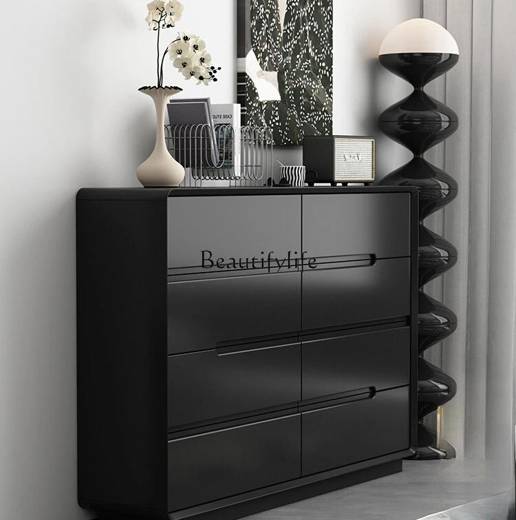 

Italian minimalist solid wood black minimalist small apartment ultra-thin and narrow 30cm bedside storage cabinet