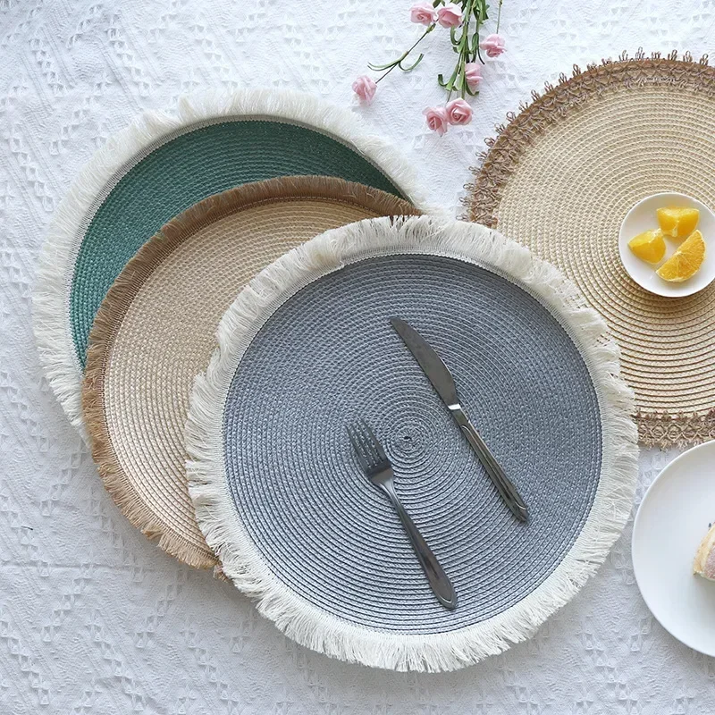 Round Woven Placemats Ins Style Scandinavian PP  Heat Insulation Non-slip Anti-scald Mat Table Decoration and Accessories