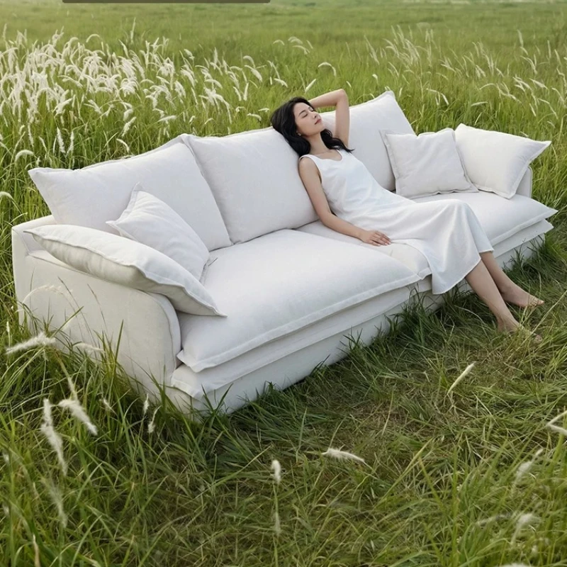 Removable cotton and linen fabric sofa living room 2026 new straight row cream wind linen down autumn pool sofa