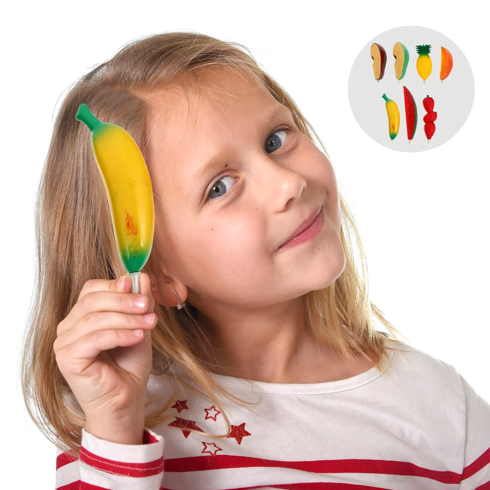 

7Pcs Fruit Shaped Gel Ink Pen Set Cartoon Carrot Banana Design Smooth Writing Portable Lightweight Student Office Gift