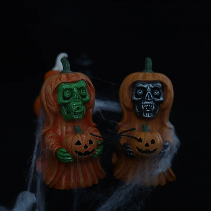 Pumpkin Head Skull Decoration Skeleton Figurines Cool Statue Skull Halloween Skull Horrible Ornaments For Home Decor