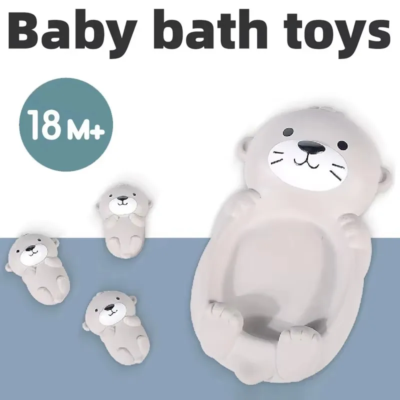 Lontra Famiglia 4Pc Set di giocattoli da bagno in silicone per bambini Giocattolo da vasca per il bagnetto del bambino Giocattoli da bagno Genitore-figlio Lontra sigillato Giocattolo d'acqua galleggiante