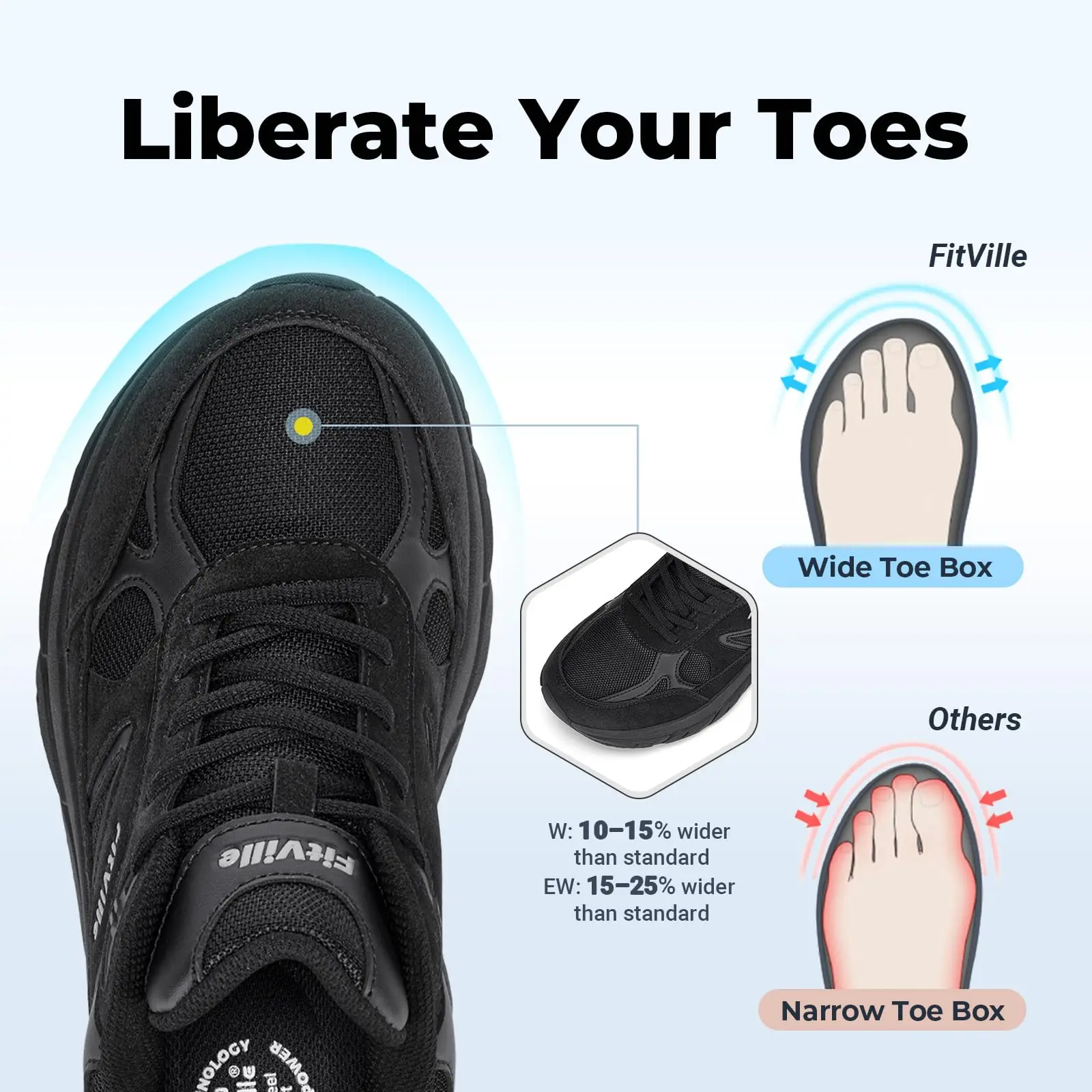 FitVille Wide Walking Shoes for Men Outdoor Running Sneakers with Arch Support for Flat Feet Heel Pain Relief Plantar Fasciitis