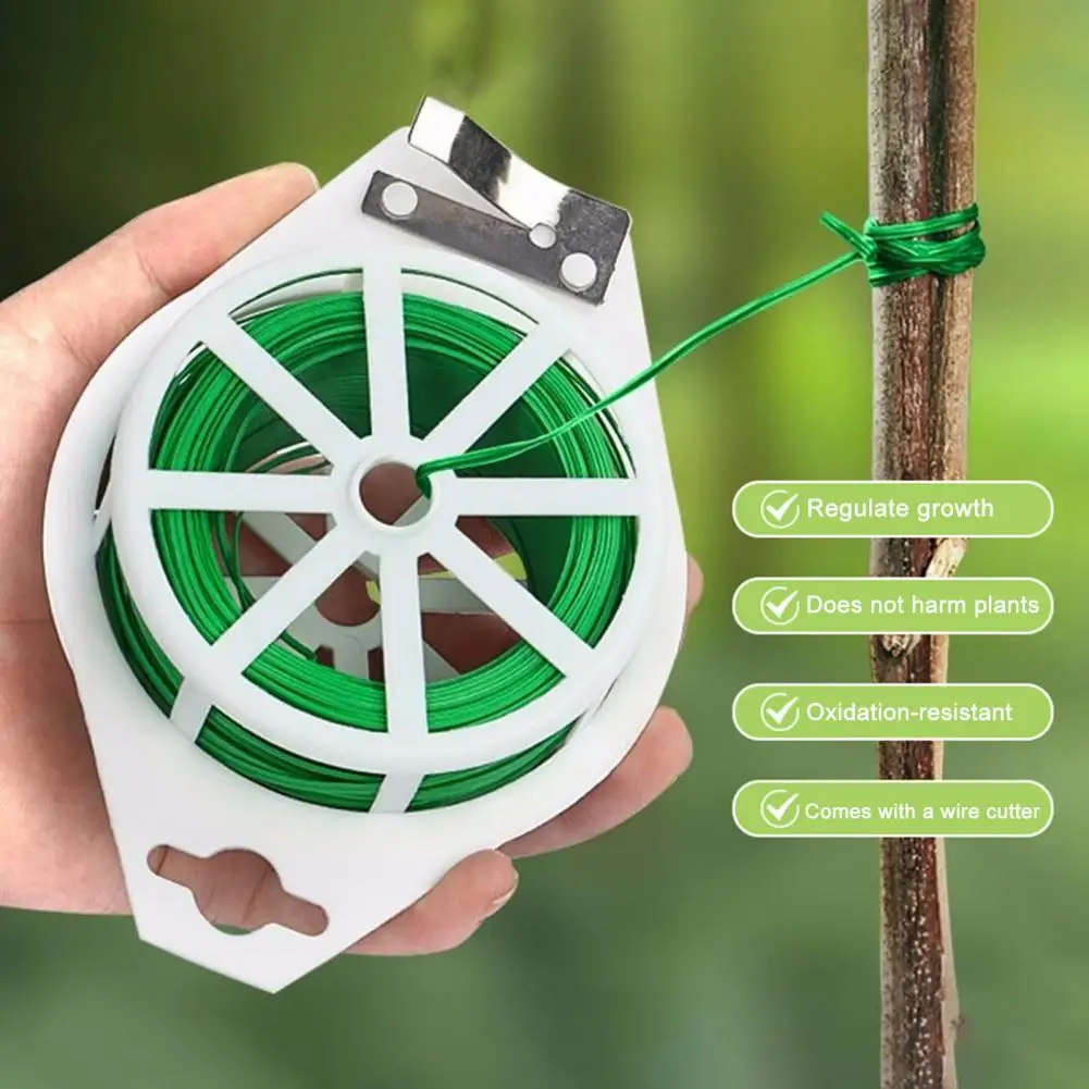

Garden Twist Tie with Built-in Cutter Green Coated Plant Twine Wires for Gardening Flexible Reusable Tomatoes Support Ties