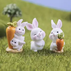 Resin Rabbit Carrot Figurine Cute Mini Carrot Bunny Ornament Miniature Landscape Decoration Home Easter Decoration