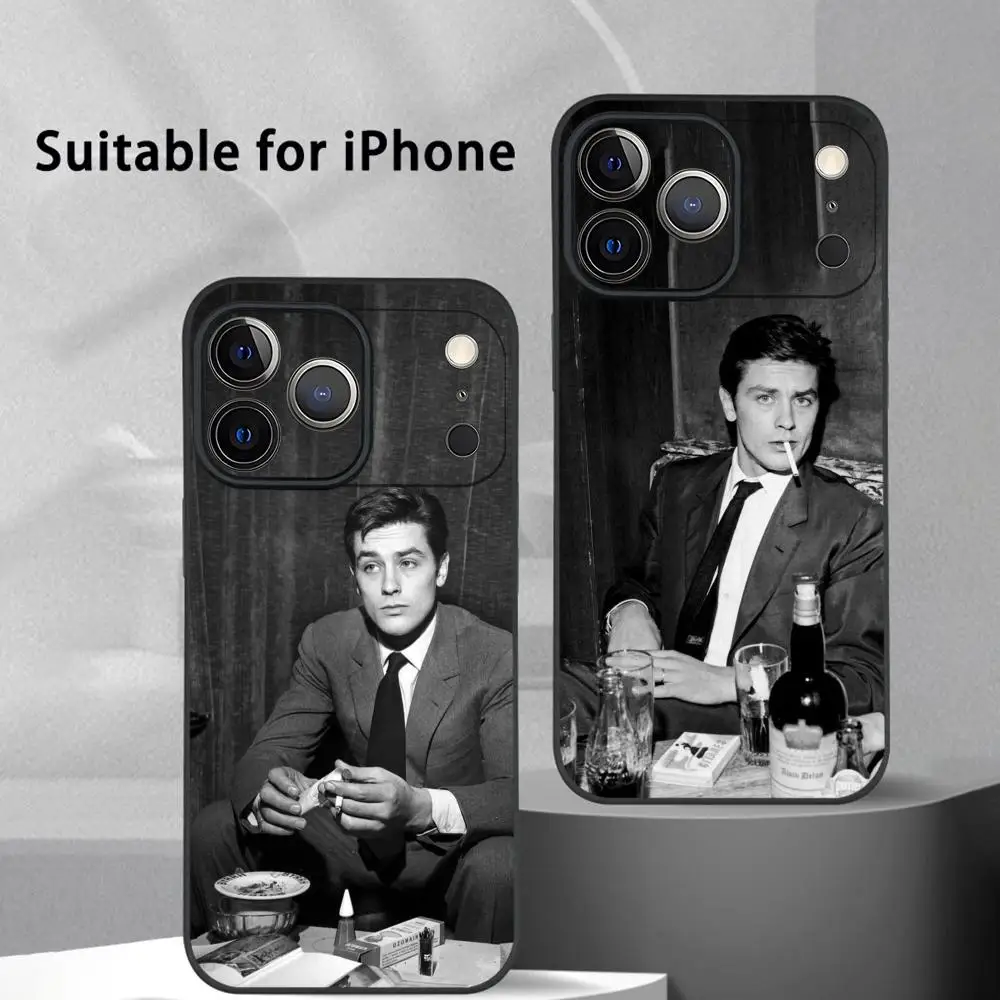 

A-Alain Delon Fashion Phone Case For IPhone 17 16 15 14 13 12 11 Pro Max Plus Mini Black Frosted Soft Shell Funda