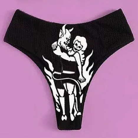 Gothic Punk Bikini Set, Dark Grunge Print Strapless Swimsuit, Y2K Streetwear Bathing Suit for Women - view 2