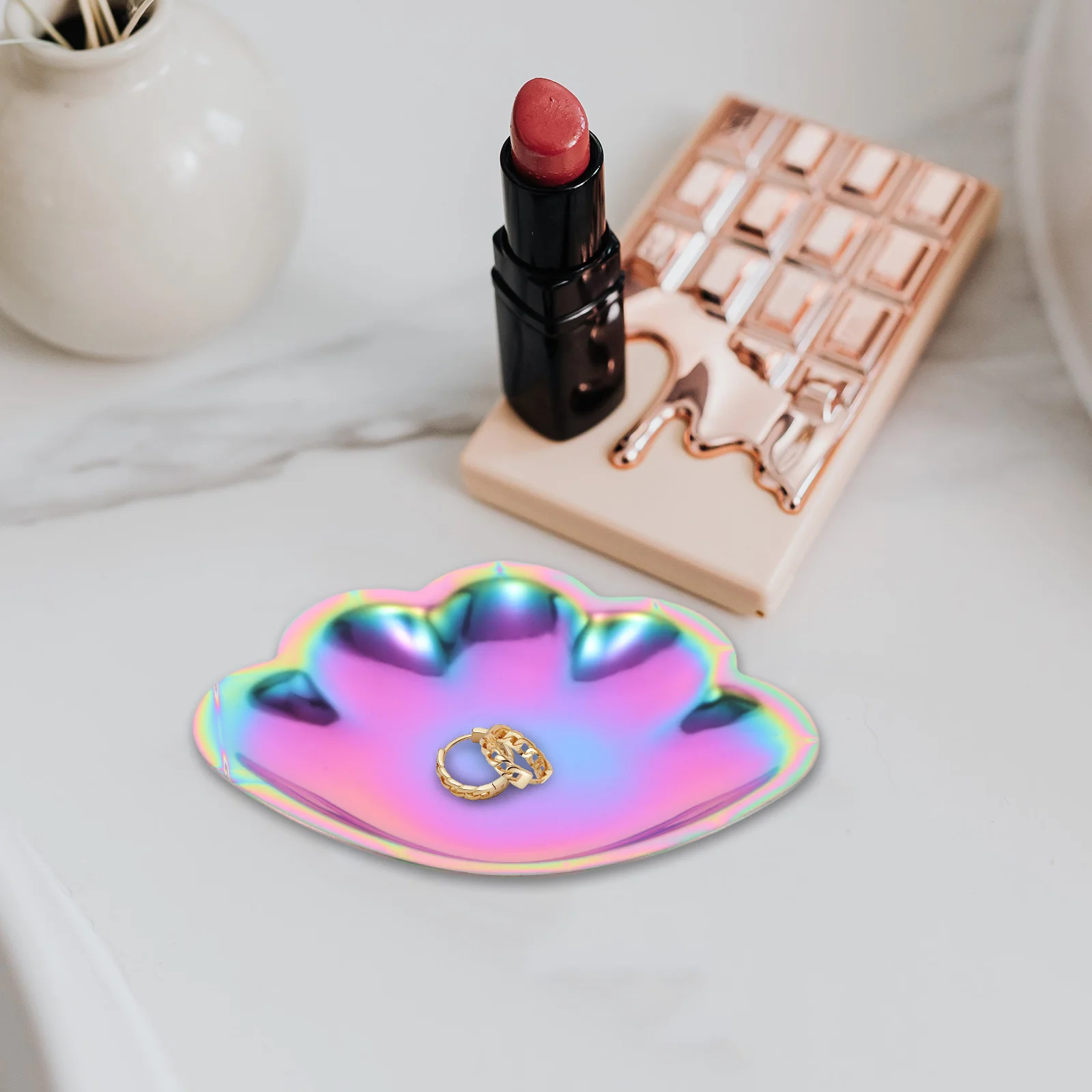 

Stainless Steel Jewelry Elegant Shell Design Trinket Storage Organizer Durable Lightweight Perfume For Dresser