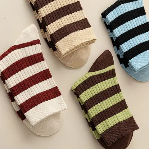 Women's Socks Mid-tube Striped Comfortable Breathable Casual Stockings Fashion Solid Color Wholesale short socks for girls gift