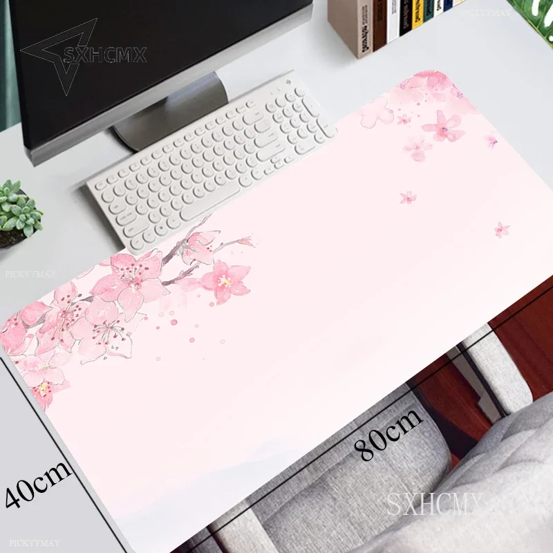 

sfeae Pink Cherry Blossoms Speed Locking Edge Large Natural Rubber Mouse Pad Waterproof Game Desk Mousepad Keyboard Mat For Ladi