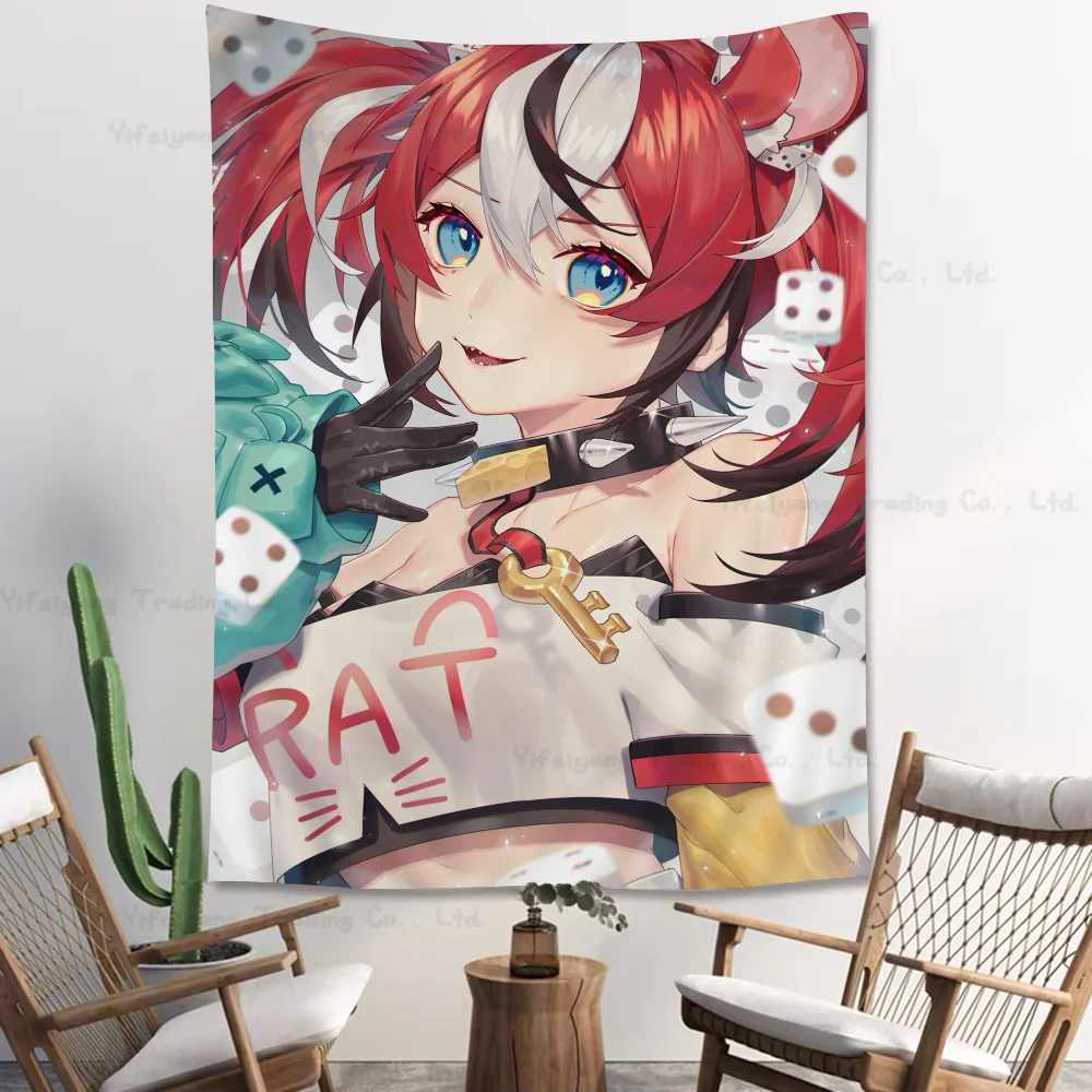 Hakos Baelz VTuber Colorful Tapestry Wall Hanging Hippie Flower Wall Carpets Dorm Decor Japanese Tapestry