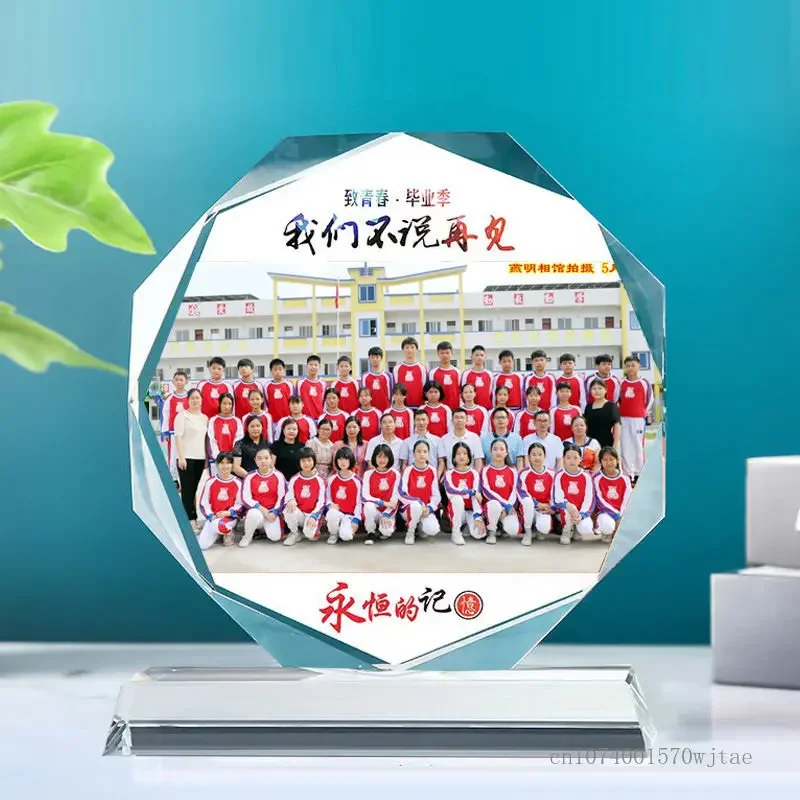 Customized Crystal Color Printing Photo Frame, Commemorative Gifts, Student Awards, Company Group Photo, 10 cm, 12 cm, 15cm, 1Pc
