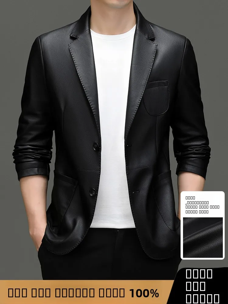 

Мужская повседневная куртка из оленьей кожи Haining, осенне-зимнее пальто из натуральной кожи в стиле Dad Sle, деловой повседневный костюмный стиль, с воротником на молнии, средней длины