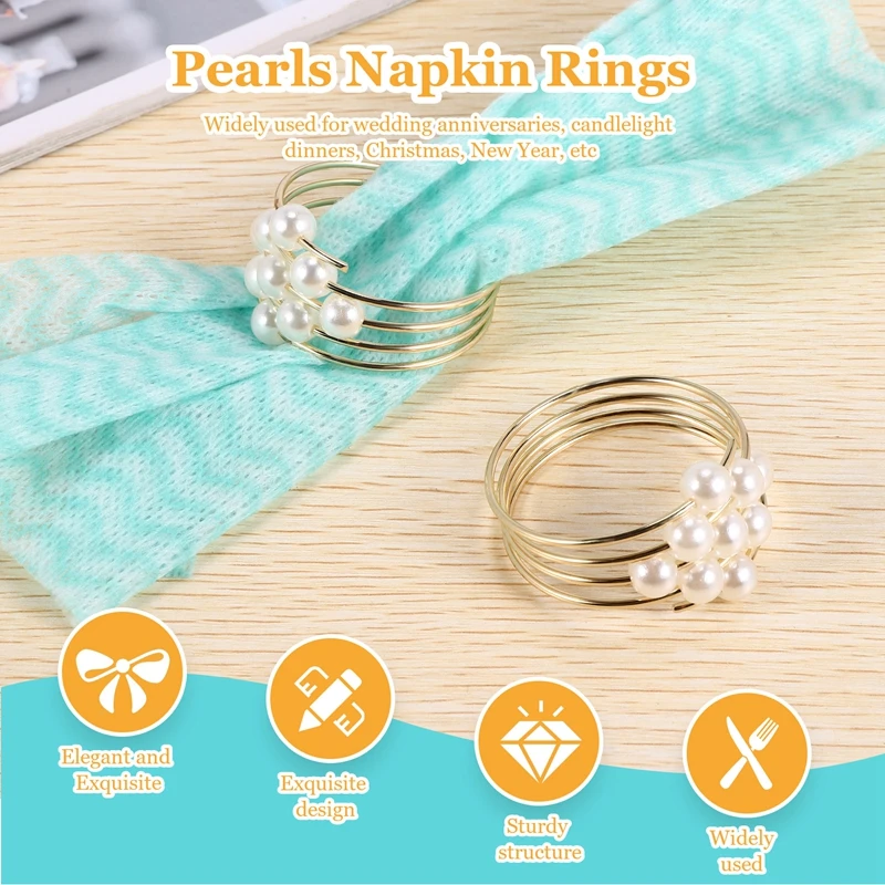 Set Of 12 Gold Pearls Napkin Rings Weddings Favors Serviette Napkin Rings For Dinner Table Pearl Napkin Buckles Rings-AAAG