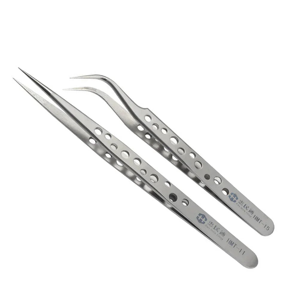 HMT-11 HMT-15 Precision Stainless Steel Tweezers Set, Anti-static Straight and Curved Tweezers, Mobile Phone Repair Tool