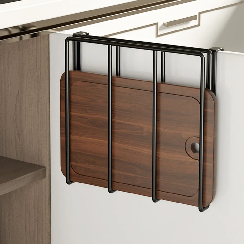 Carbon Steel Under Cabinet Rack 9.8×9.8×2.3in One-Layer Design Cutting Board Holder Black Wall Mount Shelf For Kitchen Supplies