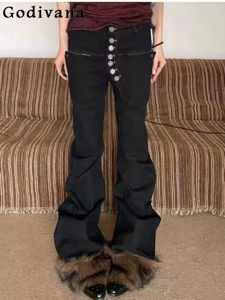 

Large Size American Street Wash Chic Button Design Bootcut Jeans Women New Versatile Fashion Personality Do Old Leisure Trousers