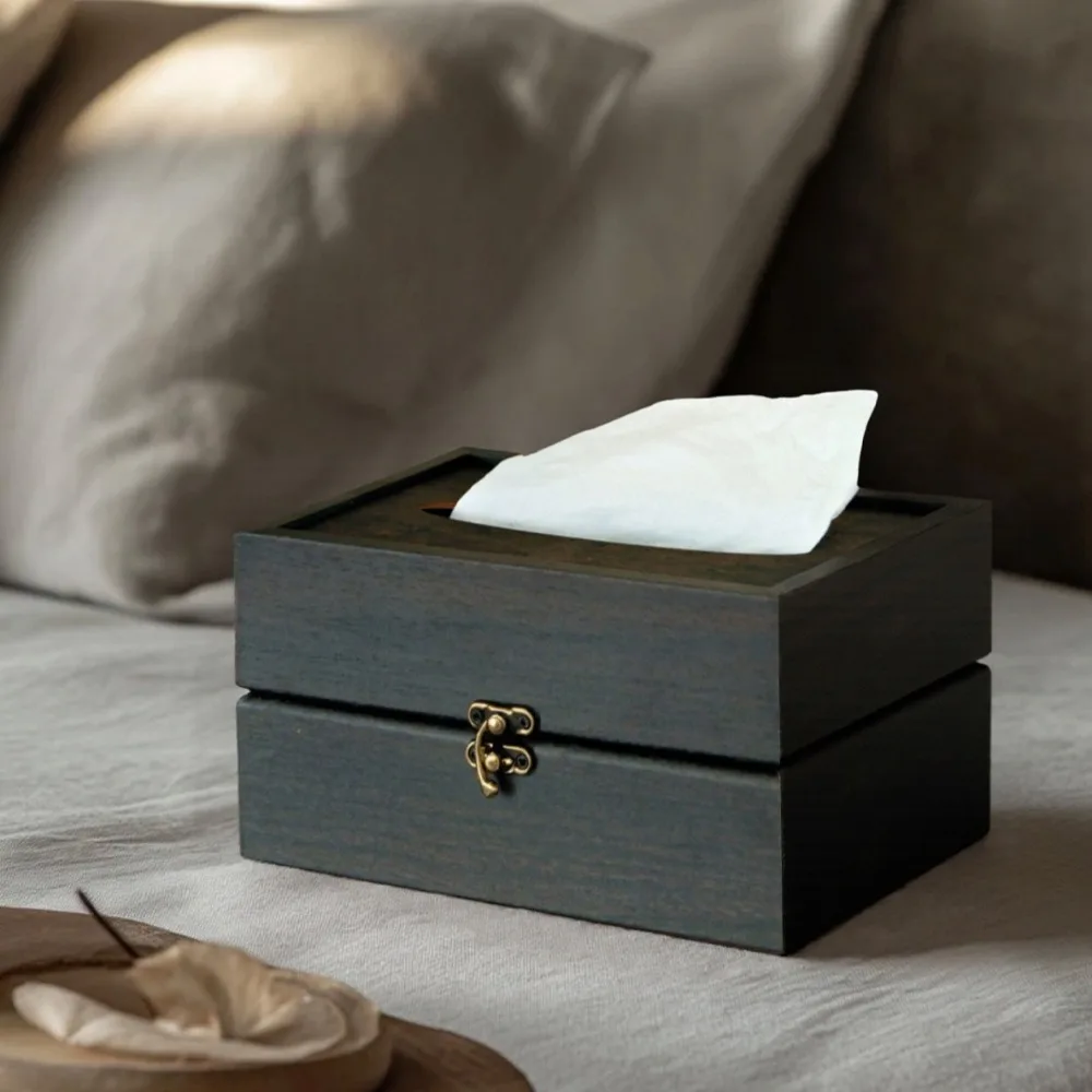 

Table Decoration Retro Wooden Tissue Box Elegant Natural Grain Tissue Rack Decorative Square Napkin Storage Box Office