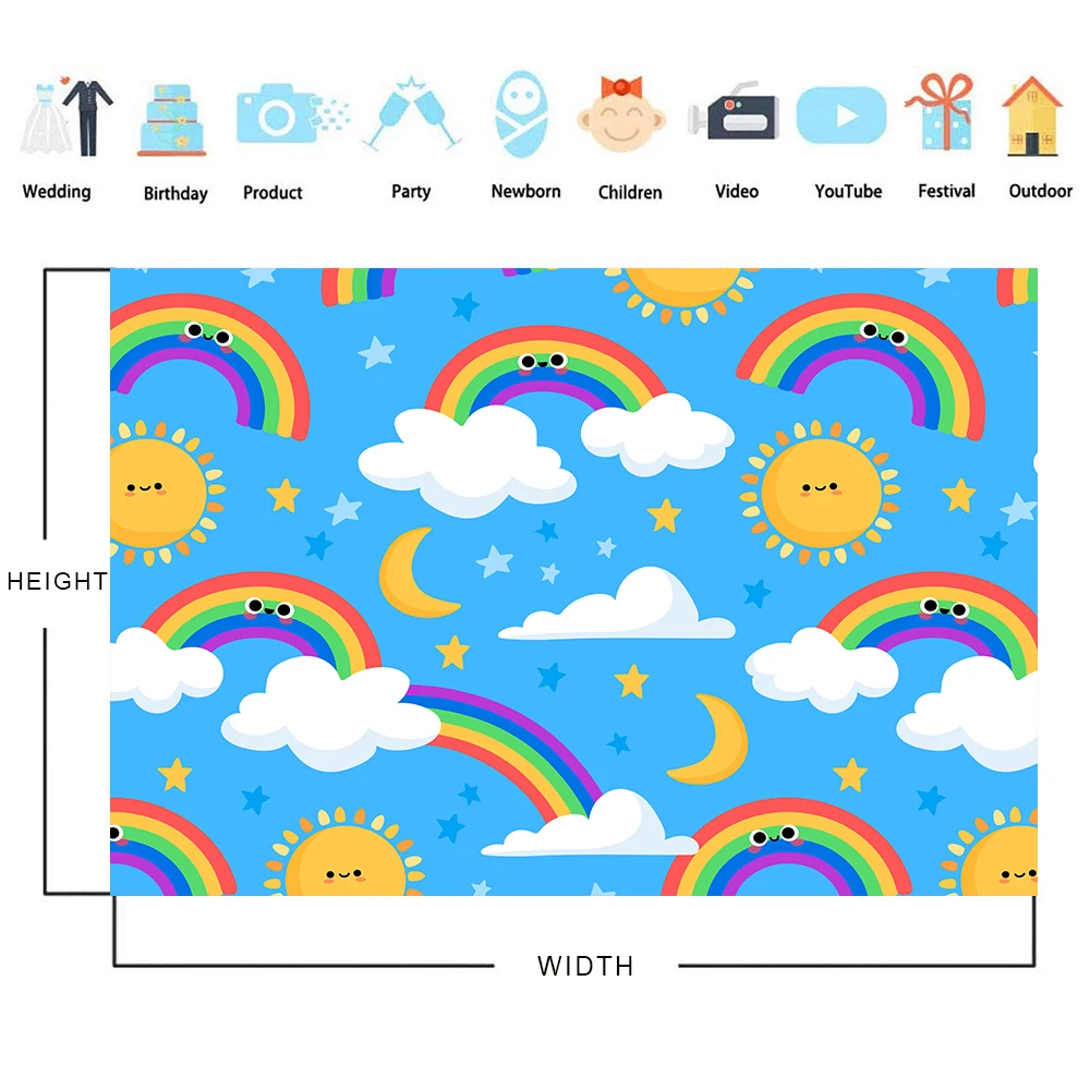 การ์ตูน Rainbow การถ่ายภาพฉากหลังเด็กวันเกิดทารกอาบน้ำตกแต่งพื้นหลัง Photocall Props สตูดิโอถ่ายภาพ