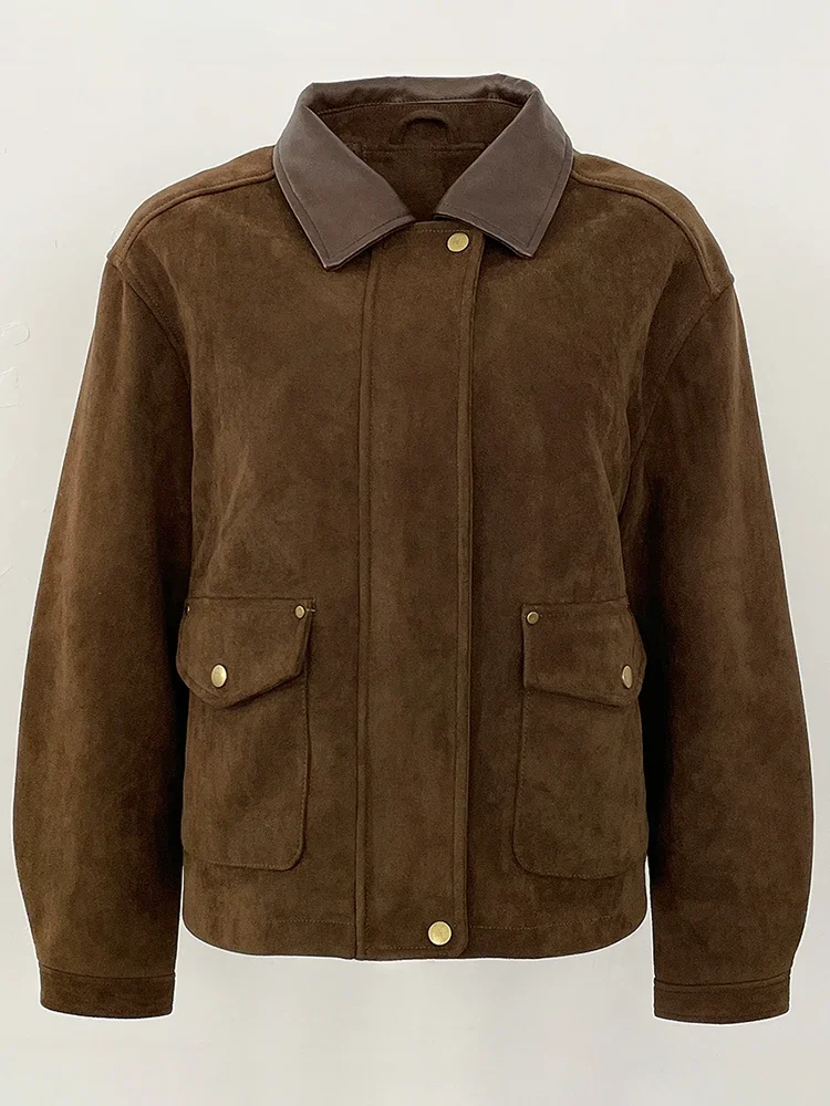 المرأة ربيع الخريف فو الجلود الملابس موضة قصيرة وهمية جلدية سترة جلدية من جلد الغزال الإناث الاصطناعي بولي معطف معطف جلد سيدة