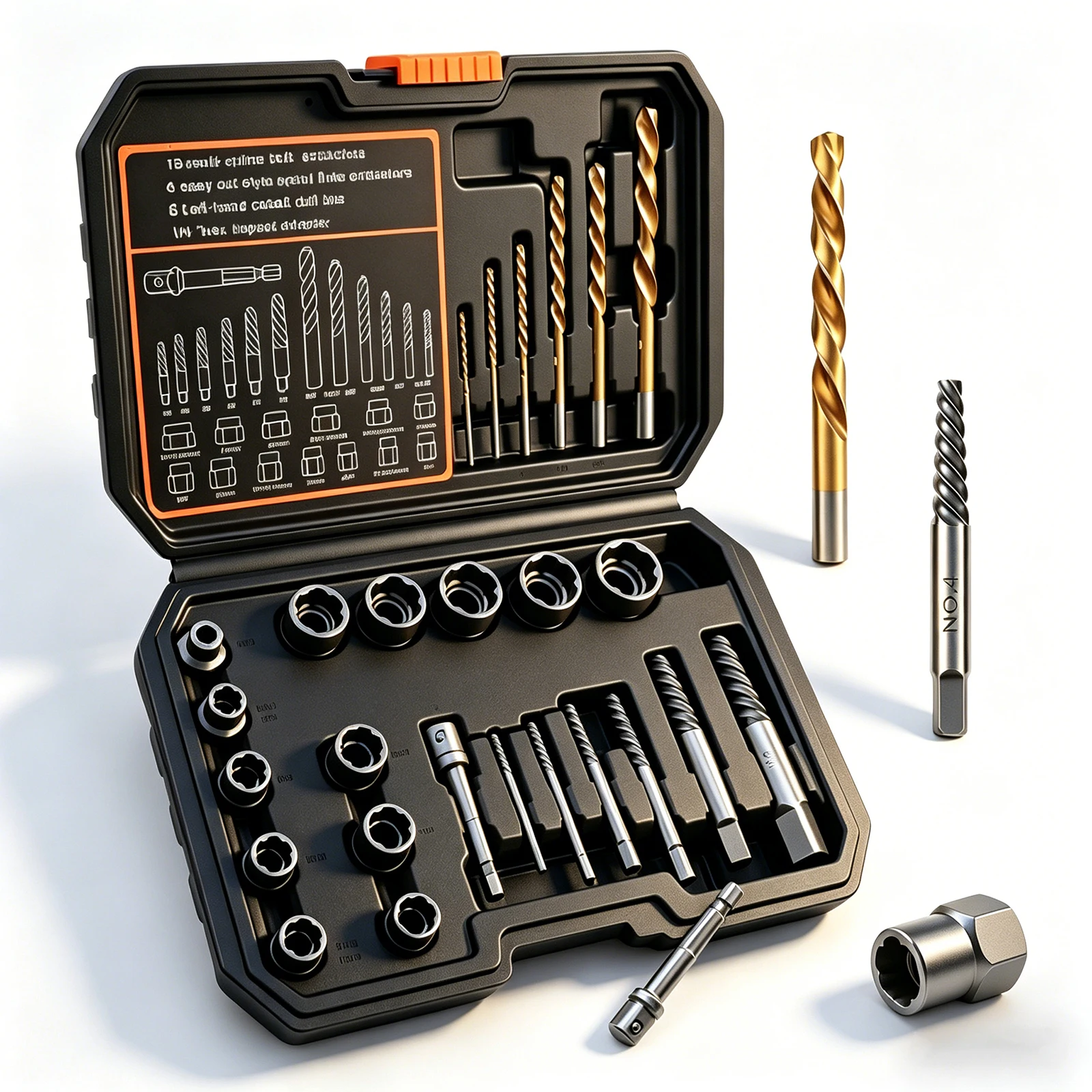 

Bolt Nut Remover Set, 26PCS Impact Broken Bolt & Stripped Lug Nut Extractor Kit with Cobalt Left Hand Drill Bits