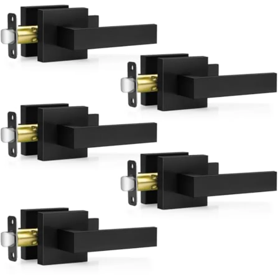 

Matte Black Door Handles, Passage Door Levers for Hallway and Closet, Interior Keyless Door Knobs Heavy Duty Square Non-Locking