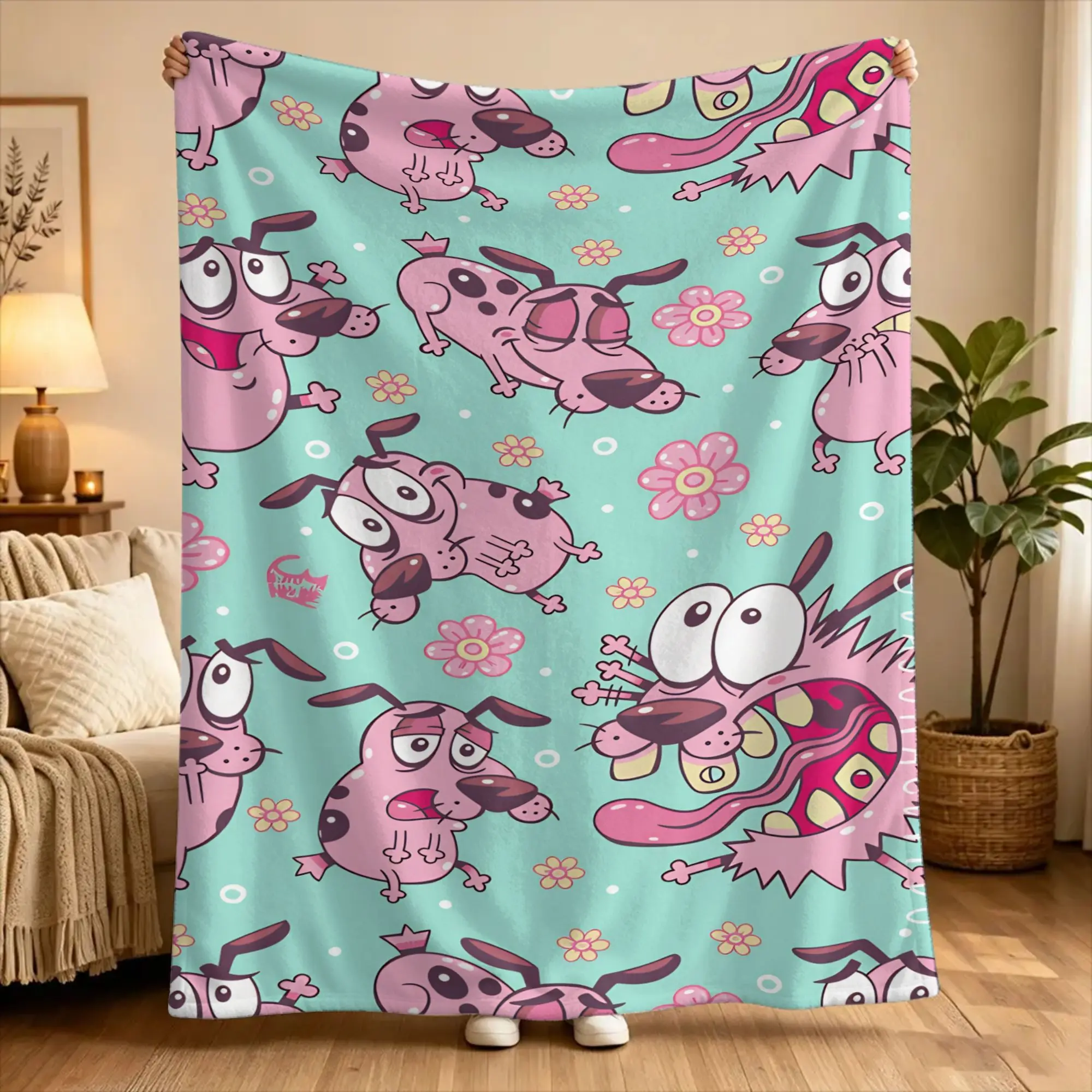 Couraged Cowardlys Dogs Blanket  Decorative Flannel Bedding Throws For Living Room Super Soft Custom Quality Bedspread