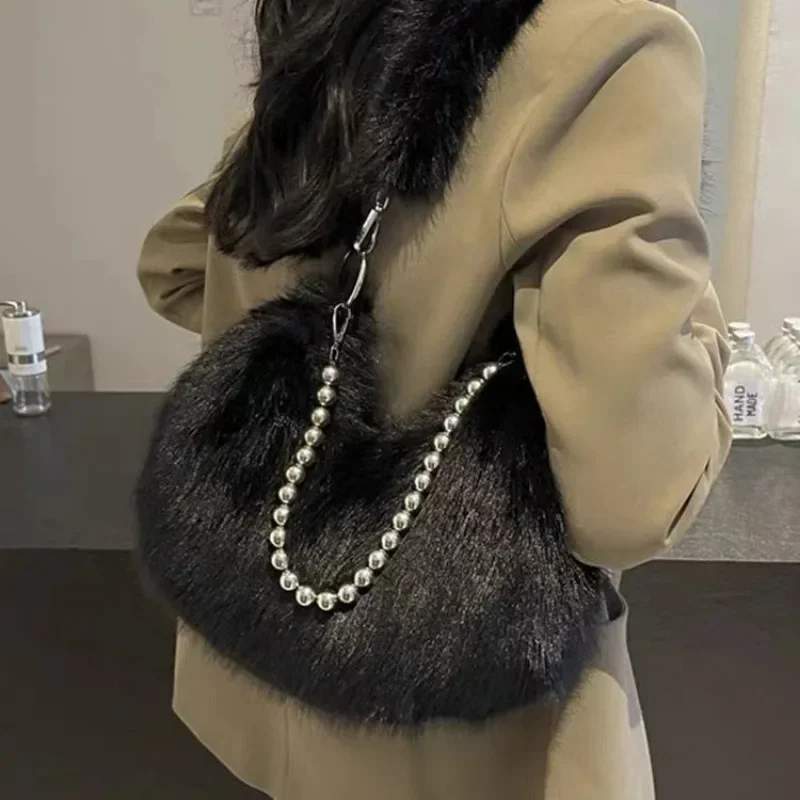 فو الفراء الإبط حقيبة المرأة رقيق الشتاء الكتف سلسلة حزام محفظة أفخم حقيبة كروسبودي موضة غامض تحت الإبط حقيبة يد #2