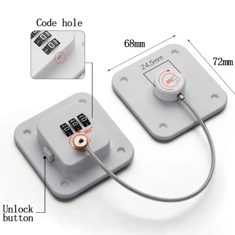 قفل بكلمة مرور للنافذة مكون من 3 أرقام بدون ثقب مع قفل أمان للأطفال لاصق ABS خزانة قفل مشفرة باللون الأسود/الأبيض