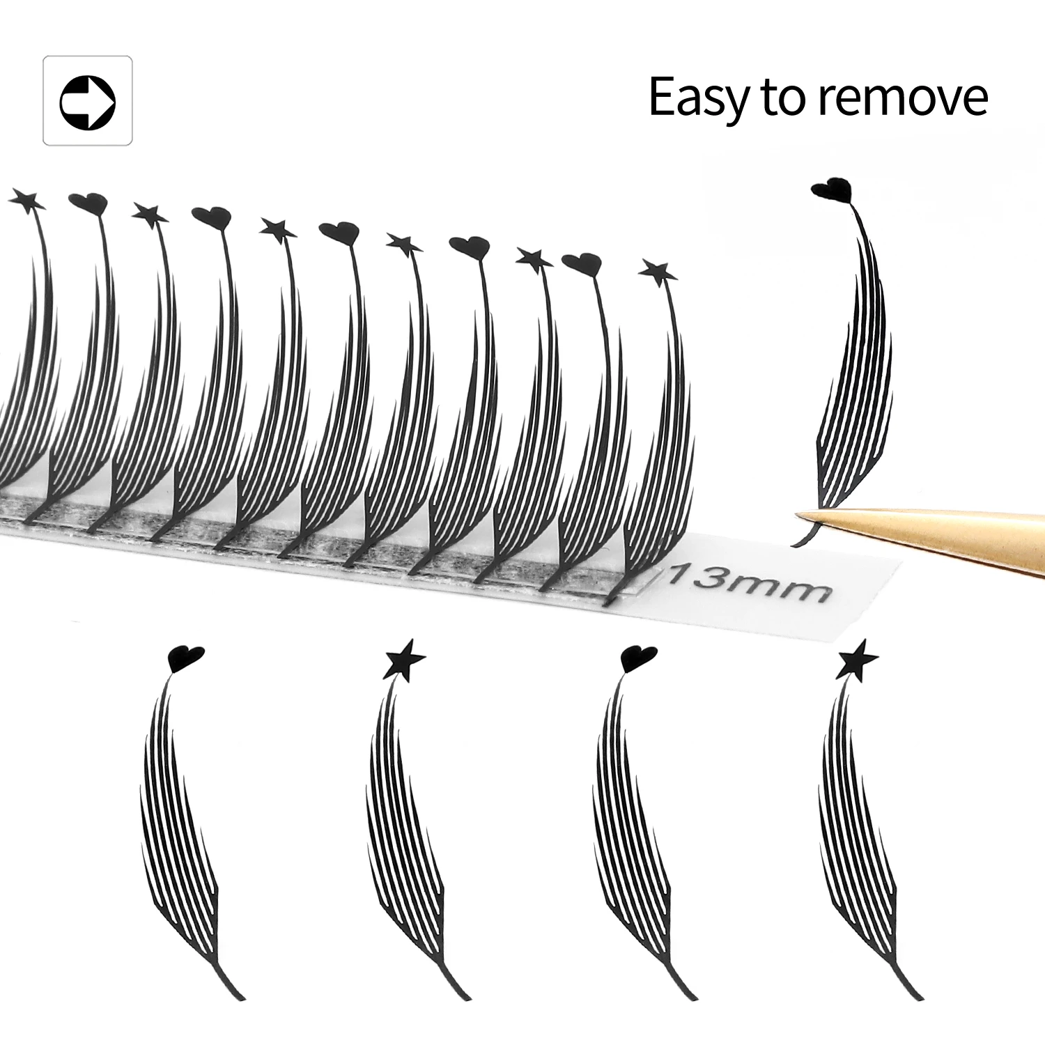 XIUSUZAKI Feather Shape Premade Fan Lashes New Heart Star Comic Spire Lashes Individual Volume False Eyelashes Extensions Makeup